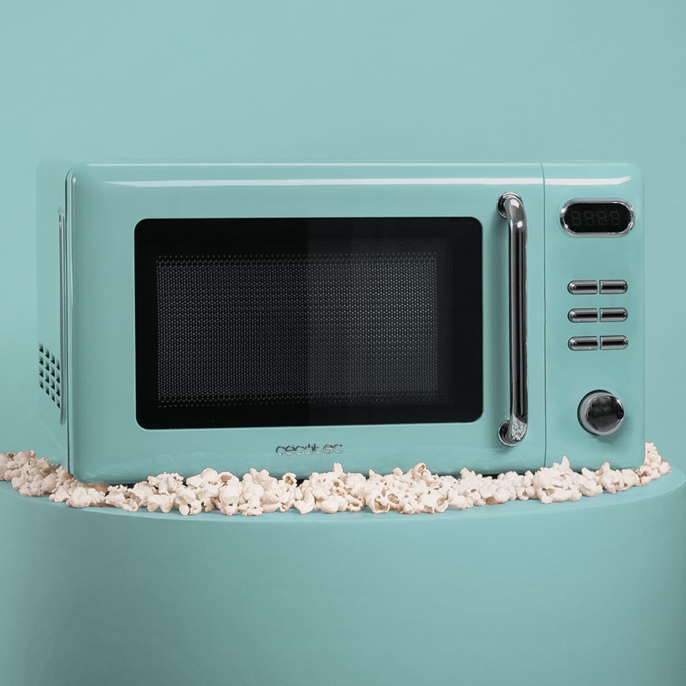 Cecotec Digitale Mikrowelle mit Grill Proclean 5110 Retro Green, 700 W in 5 Stufen, Timer bis 60 Minuten, 8 Programme und Auftaumodus, Vintage-Design in Grün