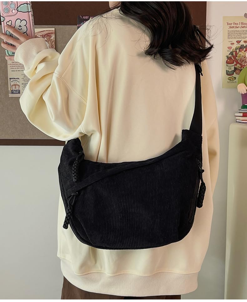 Aucuu Women’s Corduroy Halfmoon Crossbody Bag