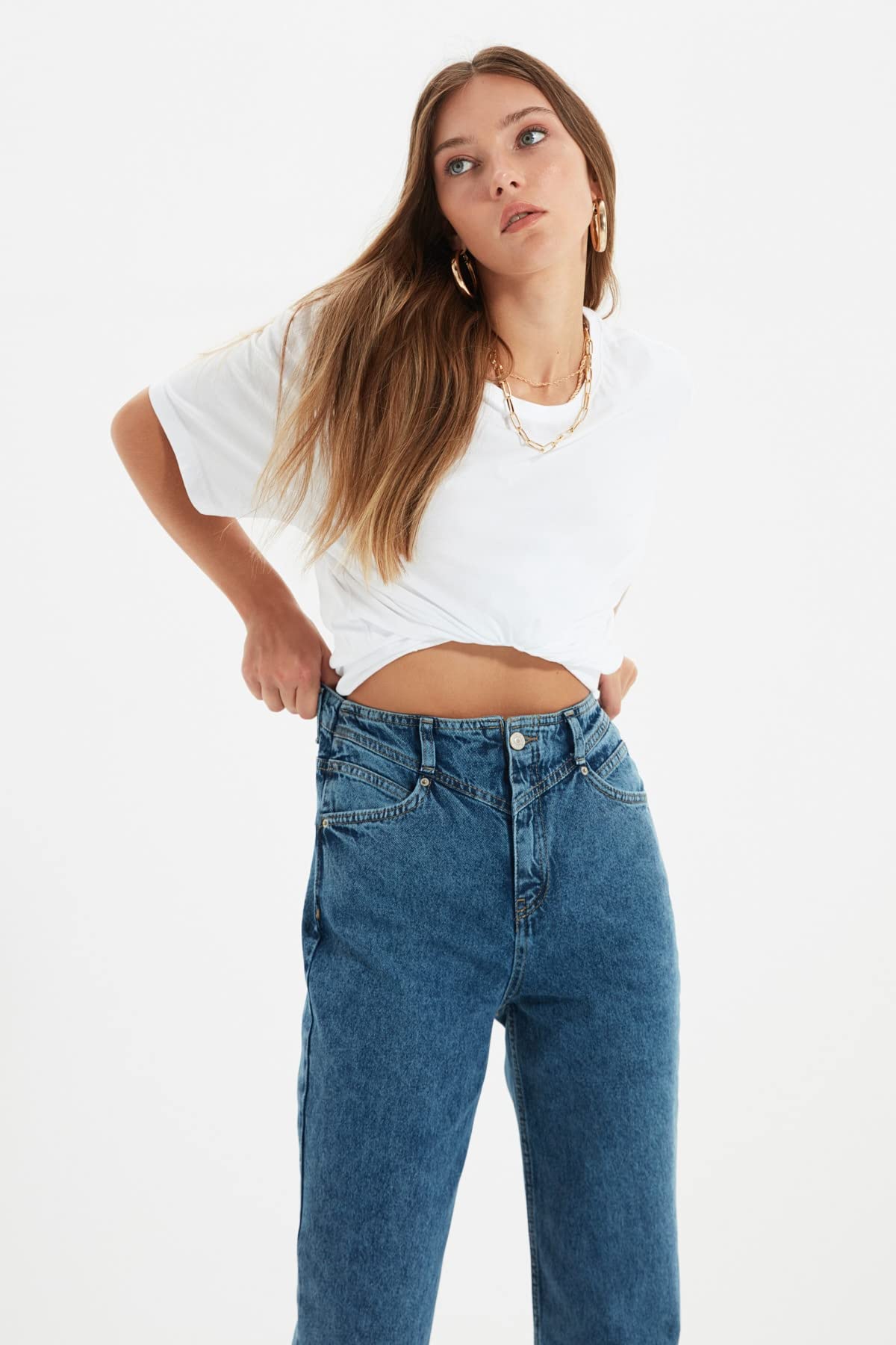 Trendyol Women’s 90s High Waist Wide Leg Jeans – 100% Cotton, Casual Fit