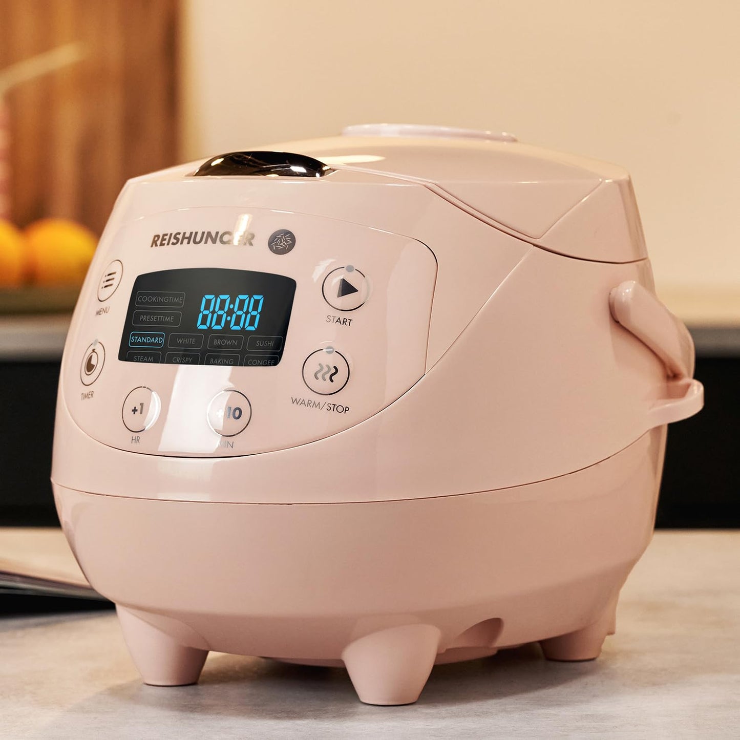 REISHUNGER Digitaler Reiskocher klein, schwarz | 0,6 L bis 3 Personen | Warmhaltefunktion, Timer & Premium Topf | Kleiner Multikocher & Dampfgarer, 8 Programme, 7-Phasen-Technologie