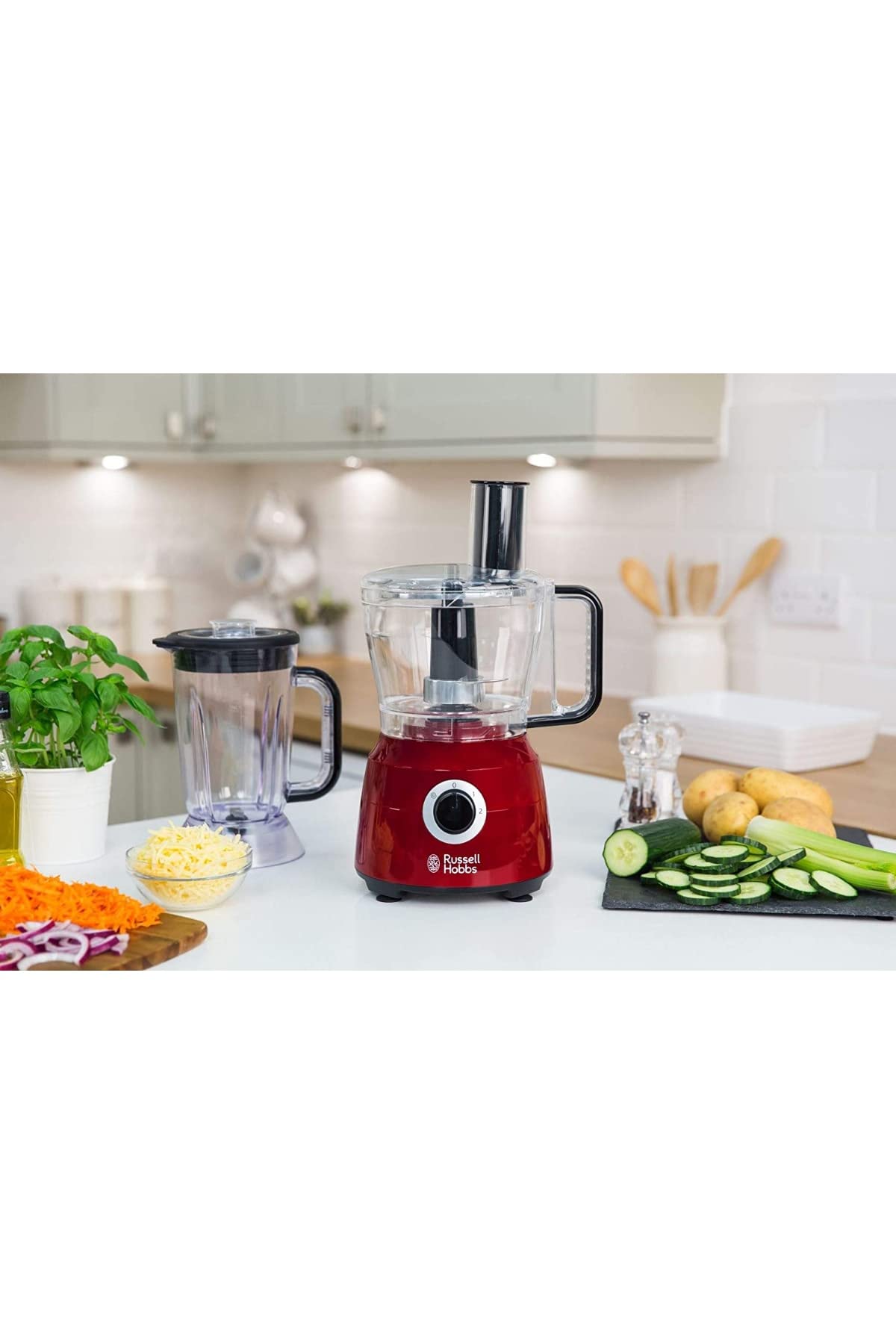 Russell Hobbs Zerkleinerer elektrisch Mini [Glasbehälter inkl. Aufbewahrungsdeckel] Desire Rot (500ml, Gemüsezerkleinerer, Mixer, Multi-& Universalzerkleinerer f. Gemüse, Obst & Fleisch) 24660-56