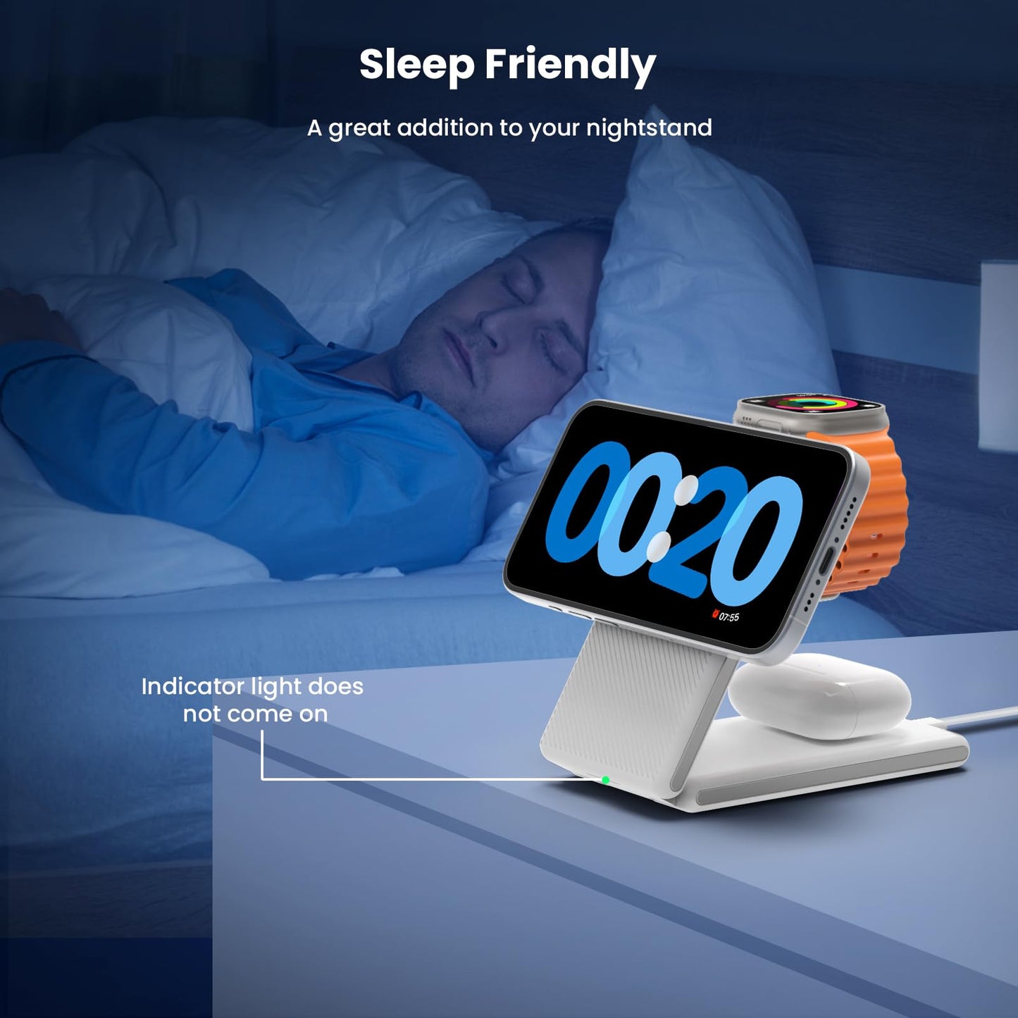 CIYOYO 3-in-1 Wireless Charging Station, Foldable MagSafe Charger for iPhone 16/15/14 Pro Max/Plus, Wireless Charger Stand for Apple Watch 10/9/8/7/6/5/Ultra, for AirPods 4/3/2/Pro, with Adapter 