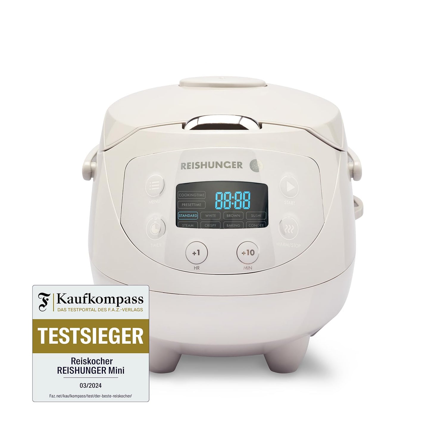 REISHUNGER Digitaler Reiskocher klein, schwarz | 0,6 L bis 3 Personen | Warmhaltefunktion, Timer & Premium Topf | Kleiner Multikocher & Dampfgarer, 8 Programme, 7-Phasen-Technologie
