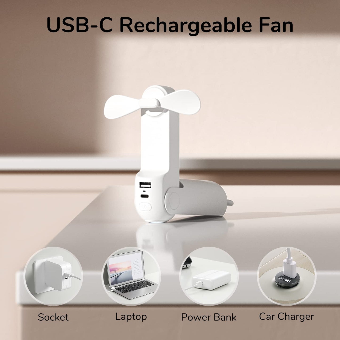 JISULIFE Mini Handventilator, 3-in-1 Handventilator, wiederaufladbarer USB [12–19 Betriebsstunden] mit Powerbank, Taschenlampe, tragbarer Ventilator für Reisen/Sommer, Geschenke für Frauen-Rosa