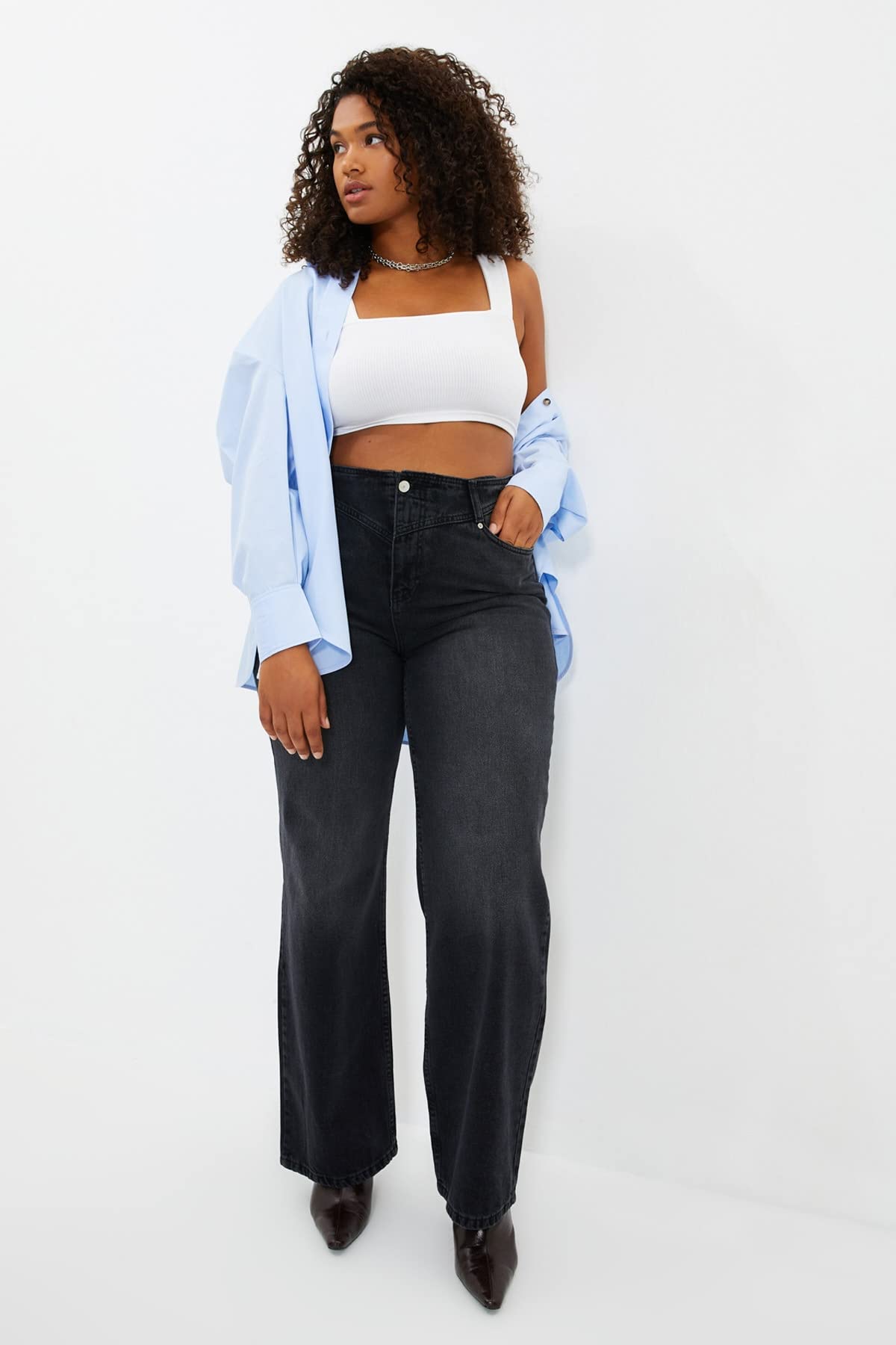 Trendyol Women’s 90s High Waist Wide Leg Jeans – 100% Cotton, Casual Fit