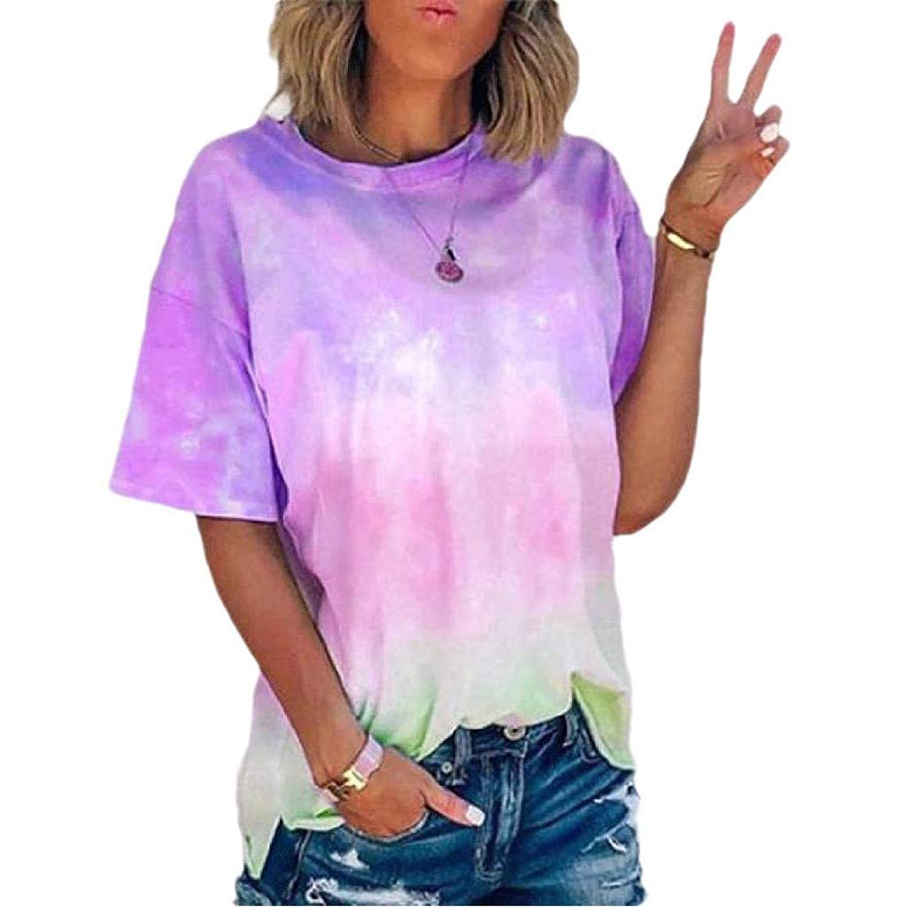 Women’s Tie Dye T-Shirt – Colorful Batik Round Neck Short Sleeve