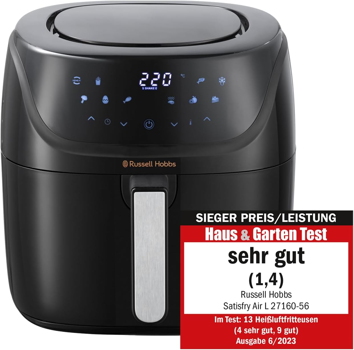 Russell Hobbs Heißluftfritteuse L 4L Rapid AirFryer [sehr kleines Gehäuse/7 Kochfunktionen/10 Programme] SatisFry (spülmaschinenfest, max 220°C, Fritteuse ohne Öl, Grillen,Backen,Braten etc) 27160-56