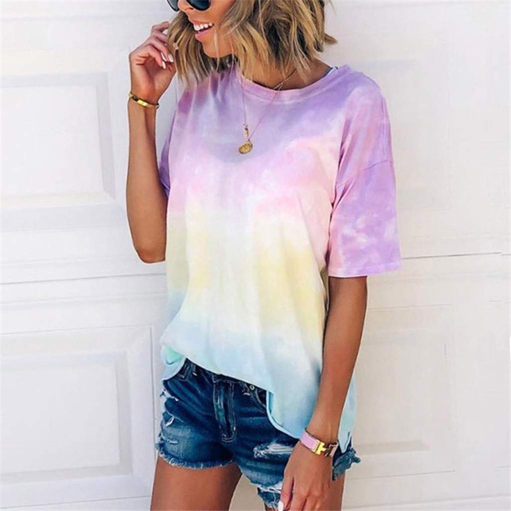 Women’s Tie Dye T-Shirt – Colorful Batik Round Neck Short Sleeve