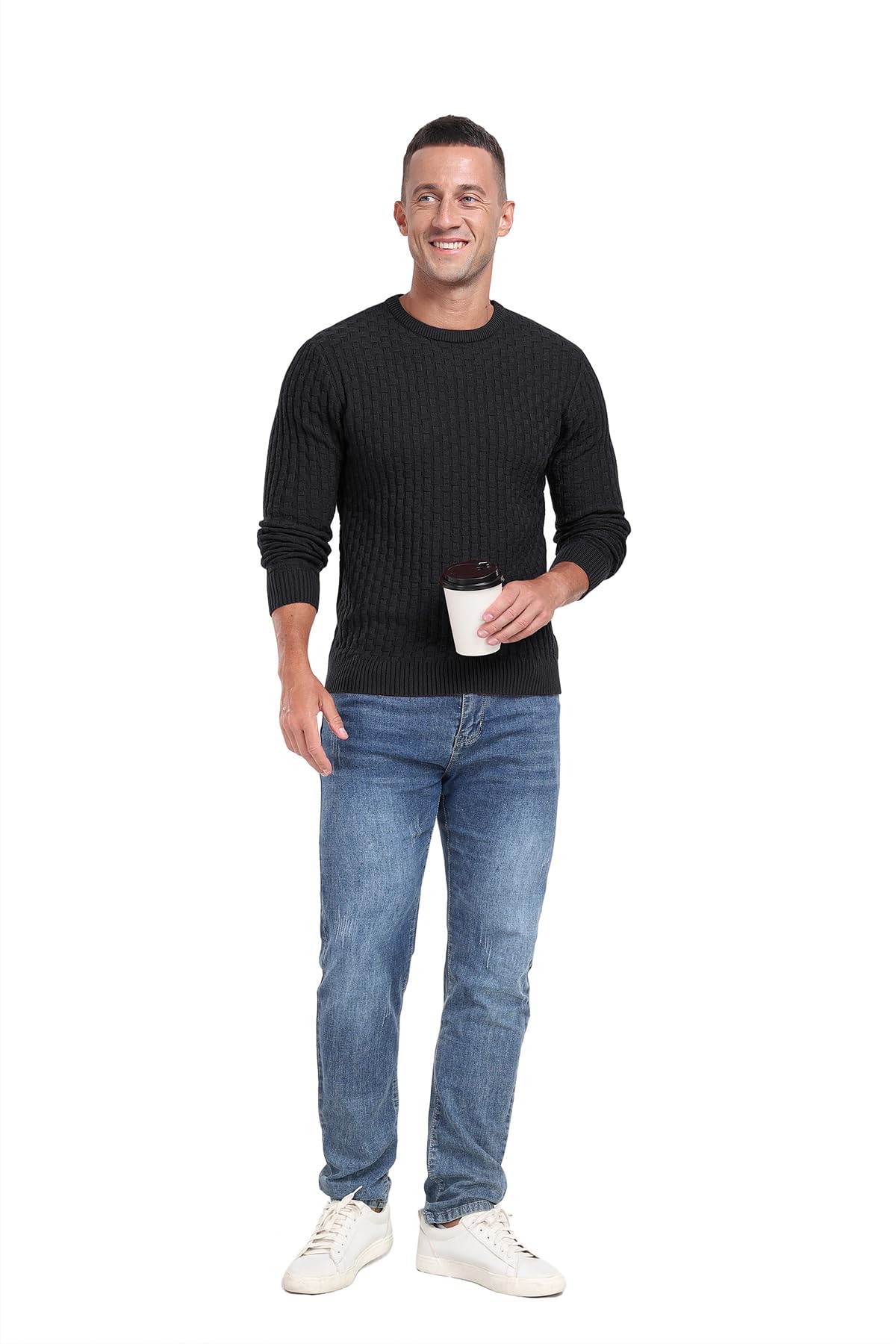 Sailwind Men’s Crew Neck Waffle Knit Sweater