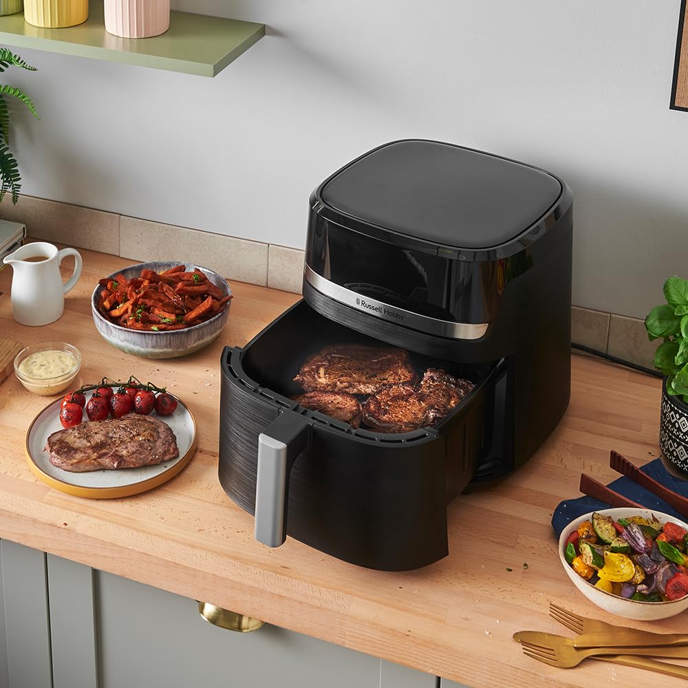 Russell Hobbs Heißluftfritteuse XXL 8L Rapid AirFryer [kompaktes Gehäuse,7 Kochfunktionen,10 Programme] SatisFry (spülmaschinenfest, max 220°C, Fritteuse ohne Öl, Grillen, Backen, Braten) 27170-56