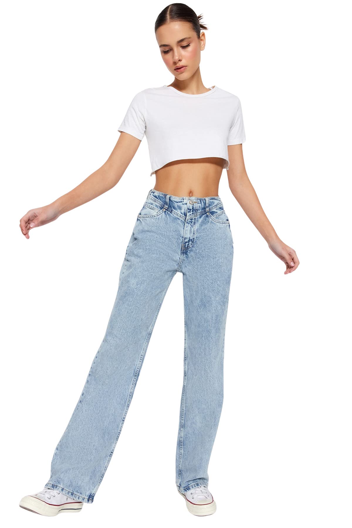 Trendyol Women’s 90s High Waist Wide Leg Jeans – 100% Cotton, Casual Fit