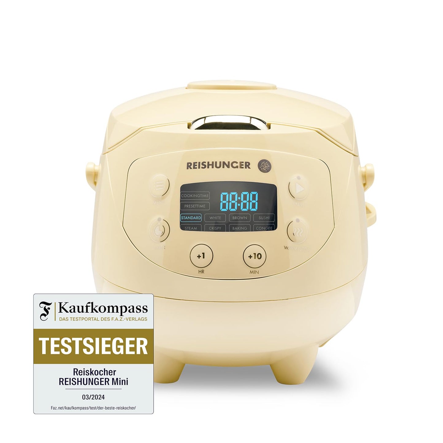 REISHUNGER Digitaler Reiskocher klein, schwarz | 0,6 L bis 3 Personen | Warmhaltefunktion, Timer & Premium Topf | Kleiner Multikocher & Dampfgarer, 8 Programme, 7-Phasen-Technologie