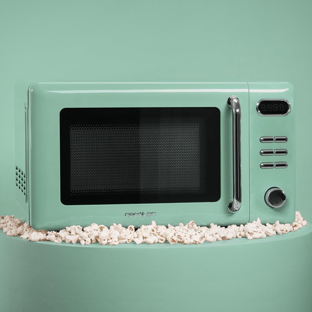 Cecotec Digitale Mikrowelle mit Grill Proclean 5110 Retro Green, 700 W in 5 Stufen, Timer bis 60 Minuten, 8 Programme und Auftaumodus, Vintage-Design in Grün