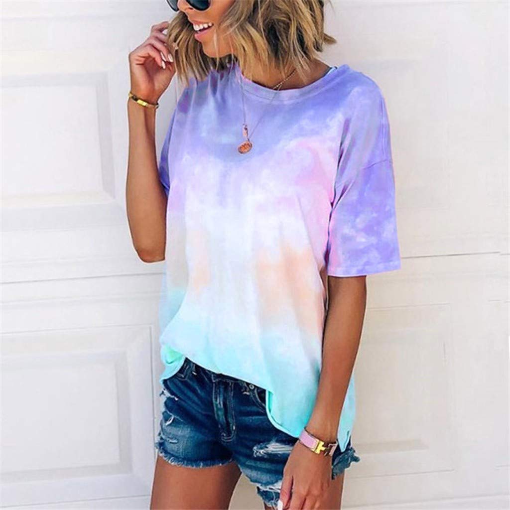 Women’s Tie Dye T-Shirt – Colorful Batik Round Neck Short Sleeve