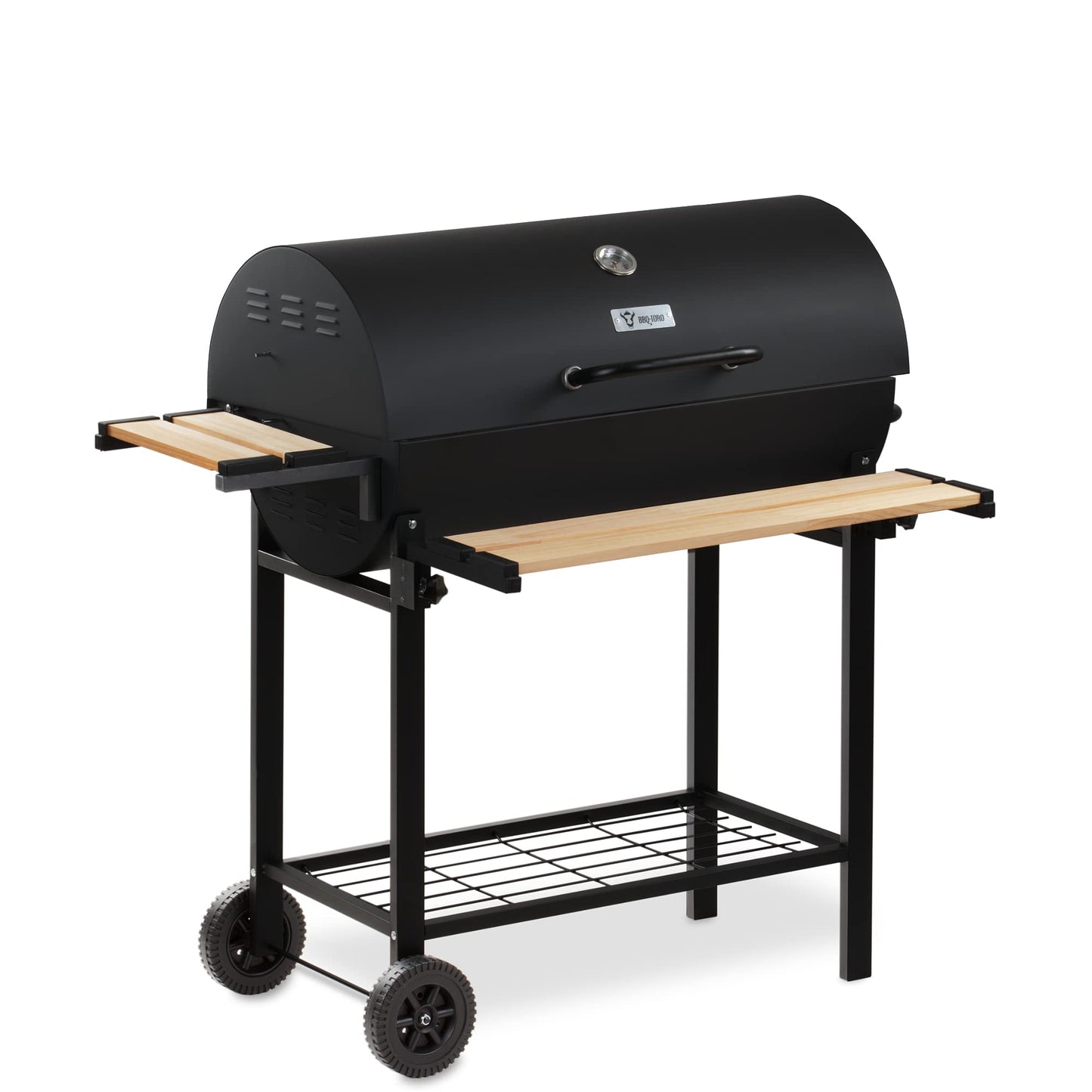 BBQ-TORO charcoal grill truck | Premium charcoal grill cart, smoker, barbecue grill with lid, warm holder rack, foldable storage and much more