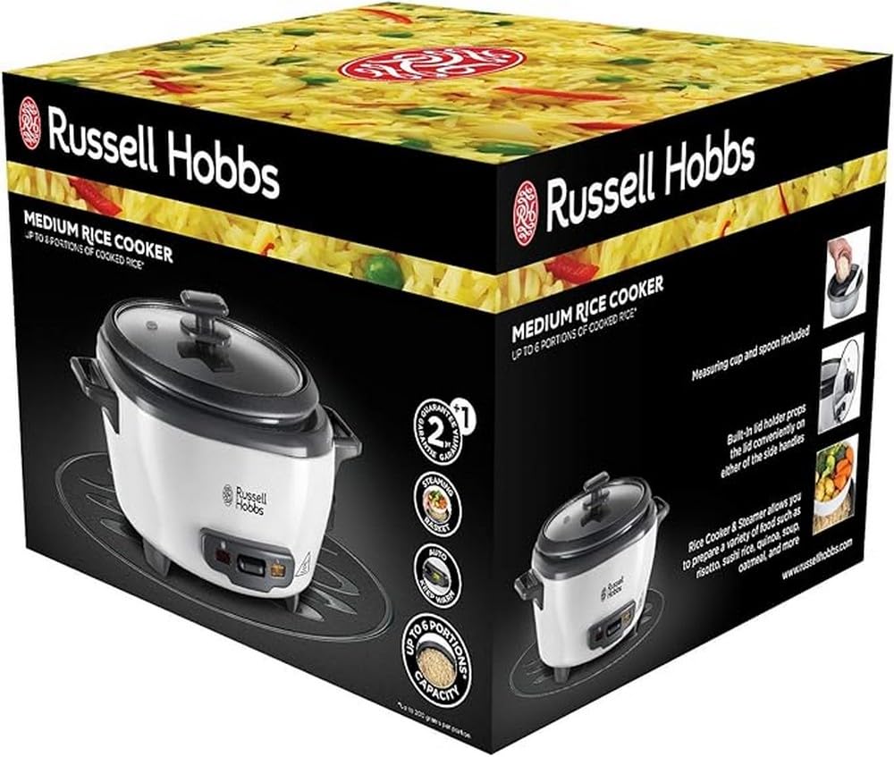 Russell Hobbs rice cooker small 0.8l (incl. Steamer insert, keep warm function, non-stick coated cooking pot, rice spoon & measuring cup) slow cooker for vegetables & fish 27030-56