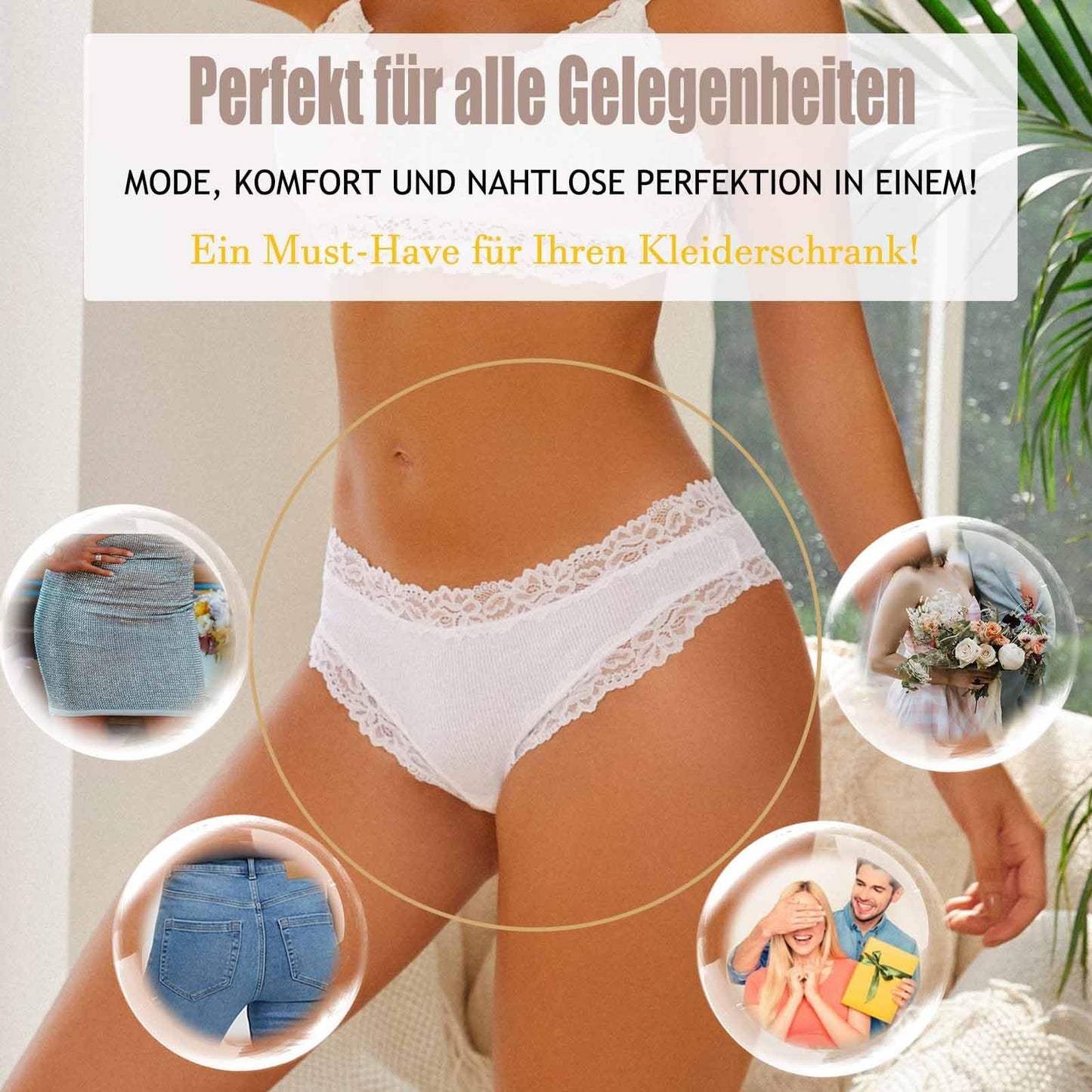 Women's Ribbed Brazilian Briefs Lace Underwear Soft Sexy - 6-Pack