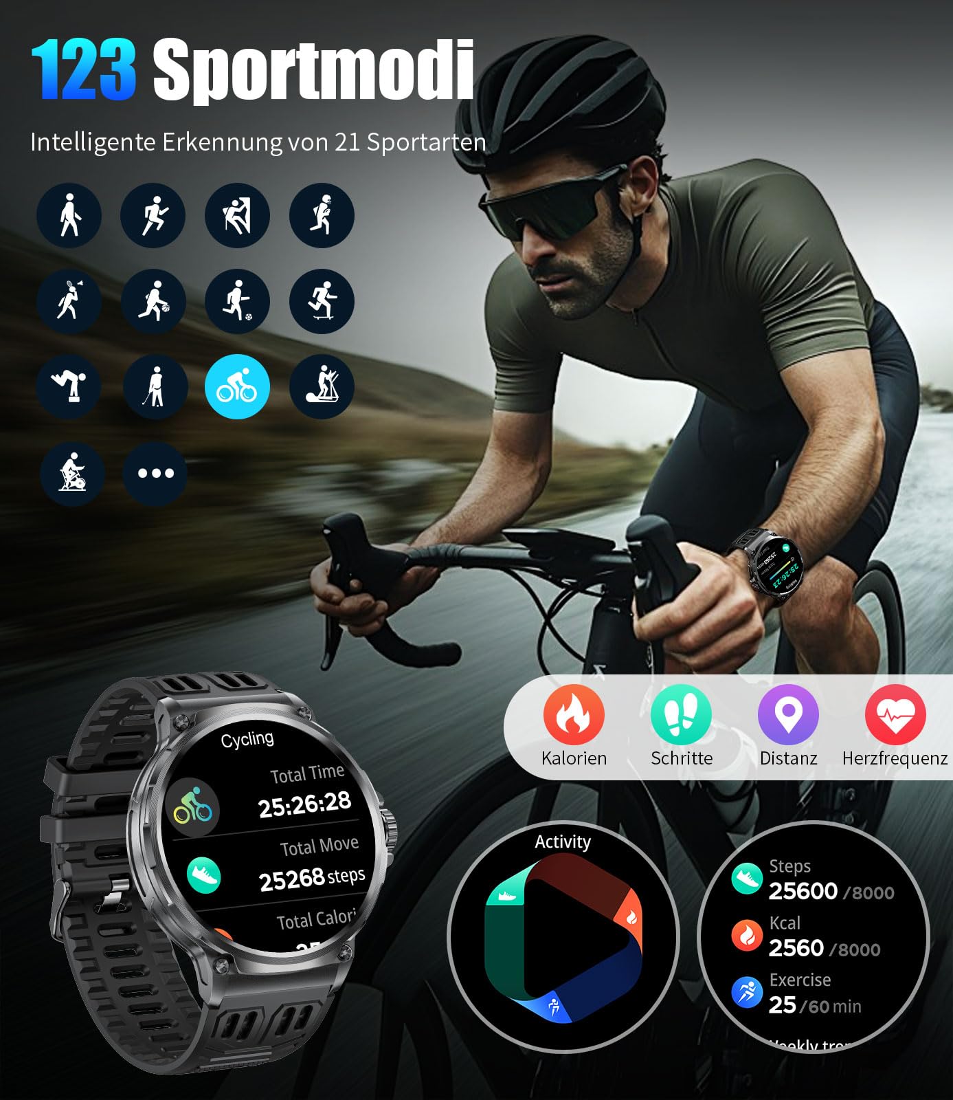 LIGE Men's Smartwatch with Phone Function, 1.85 Inch HD Large Display, 70+ Days Battery Life, Men's Sports Watch with 120+ Sports Modes, Heart Rate / Sleep Monitor, Fitness Watch for iOS Android, 3