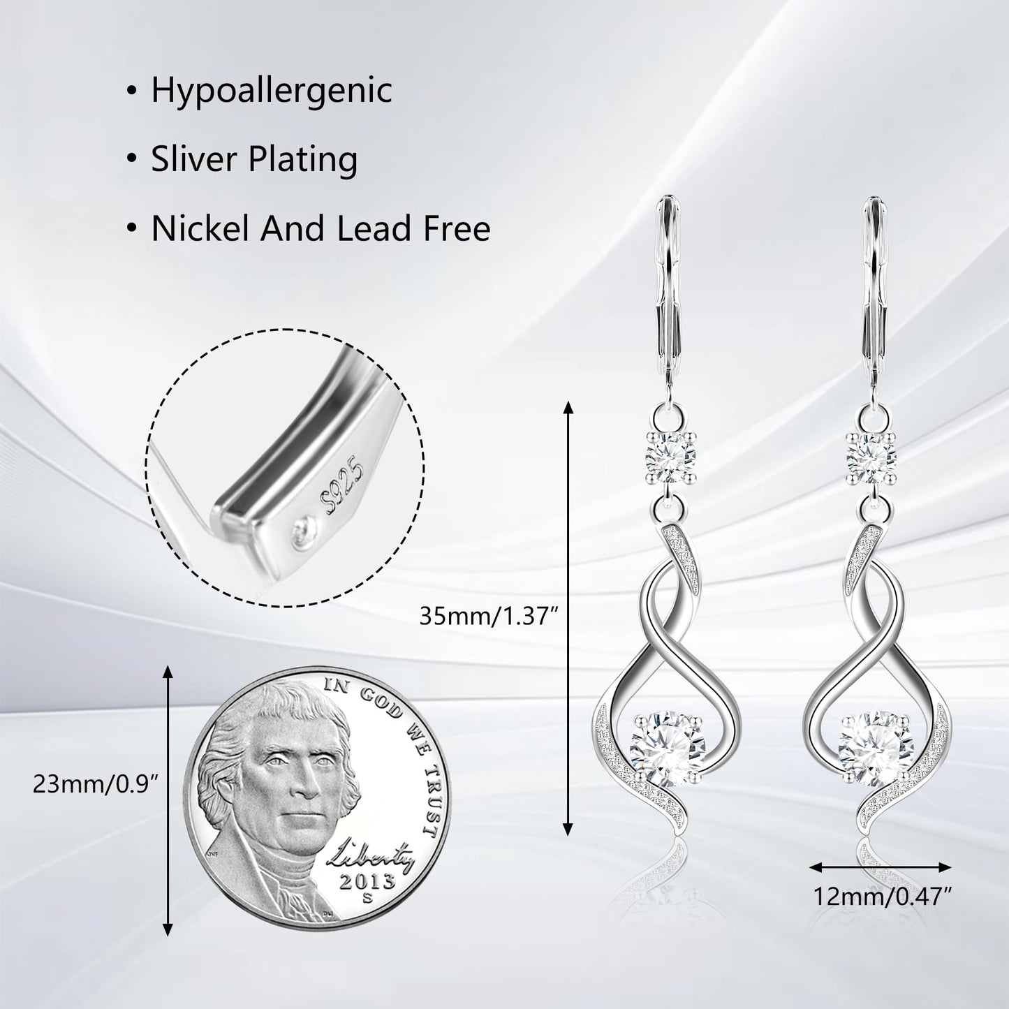 ALEXCRAFT Sterling Silver Infinity Drop Earrings for Women