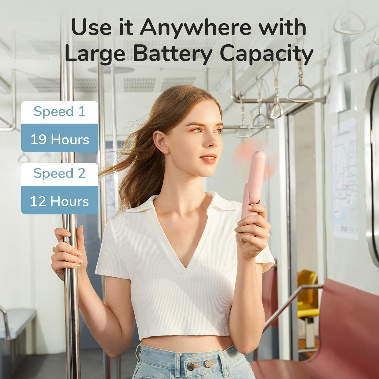 JISULIFE Mini Handventilator, 3-in-1 Handventilator, wiederaufladbarer USB [12–19 Betriebsstunden] mit Powerbank, Taschenlampe, tragbarer Ventilator für Reisen/Sommer, Geschenke für Frauen-Rosa