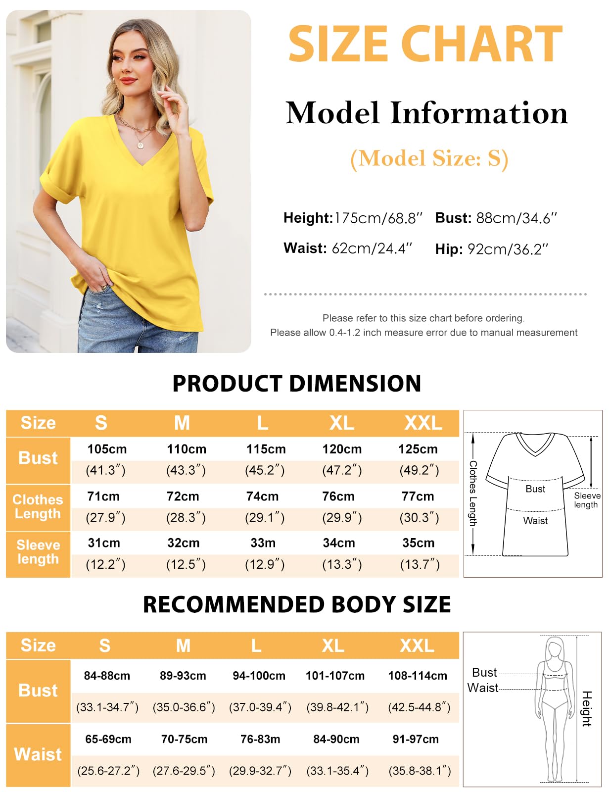 Women’s V-Neck Cotton T-Shirt – Short Sleeve Loose Fit Summer Tee