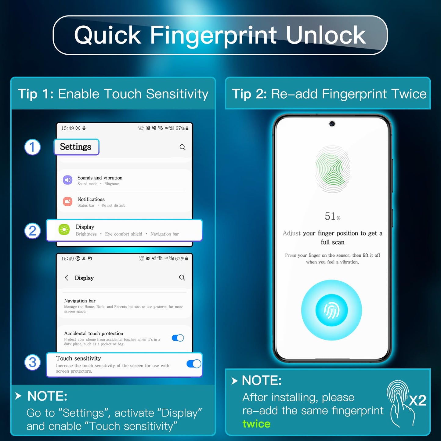 JETech Screen Protector for Samsung Galaxy S25 FE with Camera Protection, 9H Tempered Glass Screen Protector with Easy Installation Tool, Fingerprint ID Compatible, HD Clear, Pack of 2 Each
