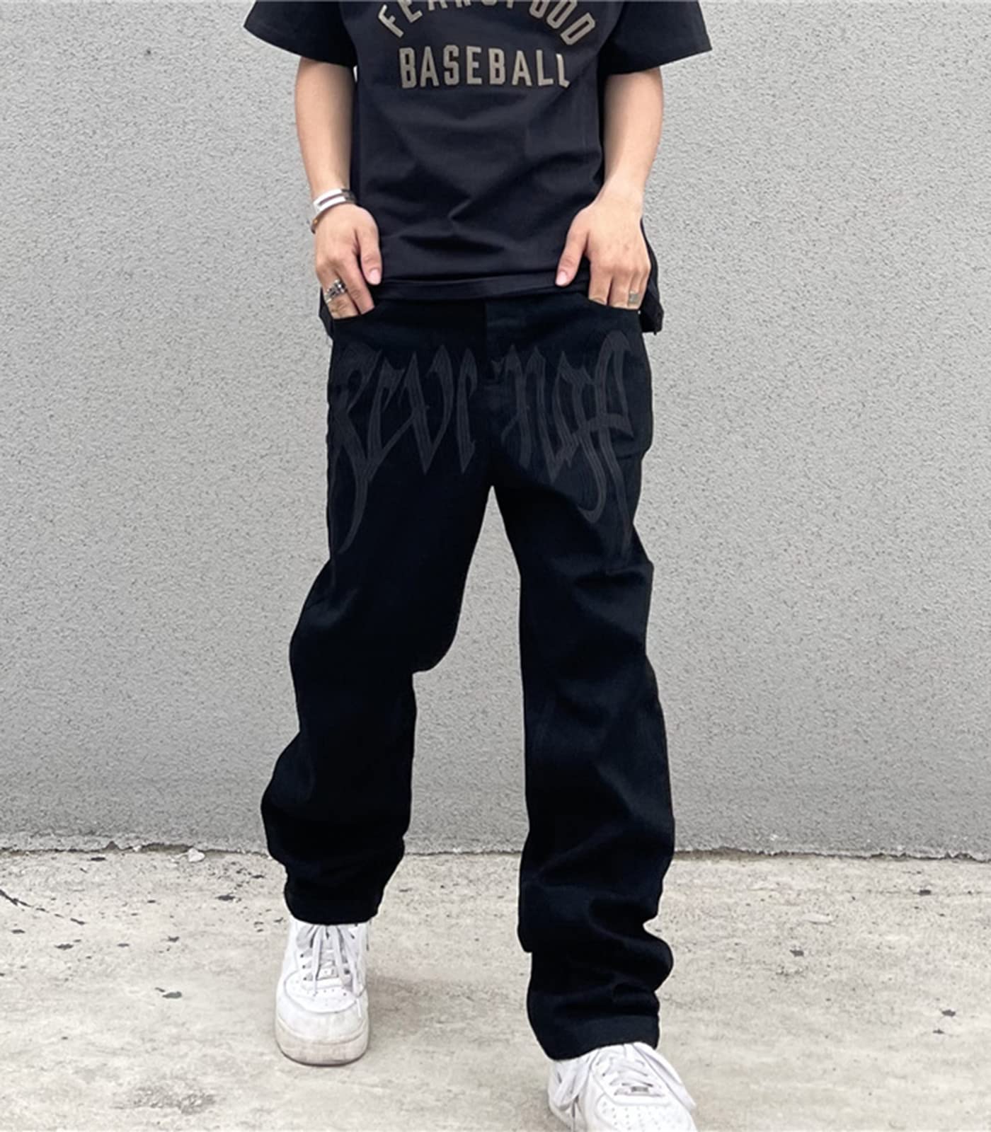 Men’s Y2K Baggy Jeans – Embroidered High-Waisted Skate Denim Pants