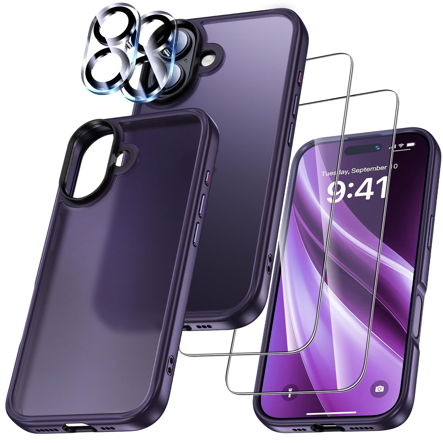 UniqueMe Case for iPhone 17 - Mobile Phone Case for iPhone 17 Case, 5-in-1 Set All-Round Protection Protective Cover, 1 Mobile Phone Case &amp; 2 Screen Protectors &amp; 2 Camera Protection - Transparent