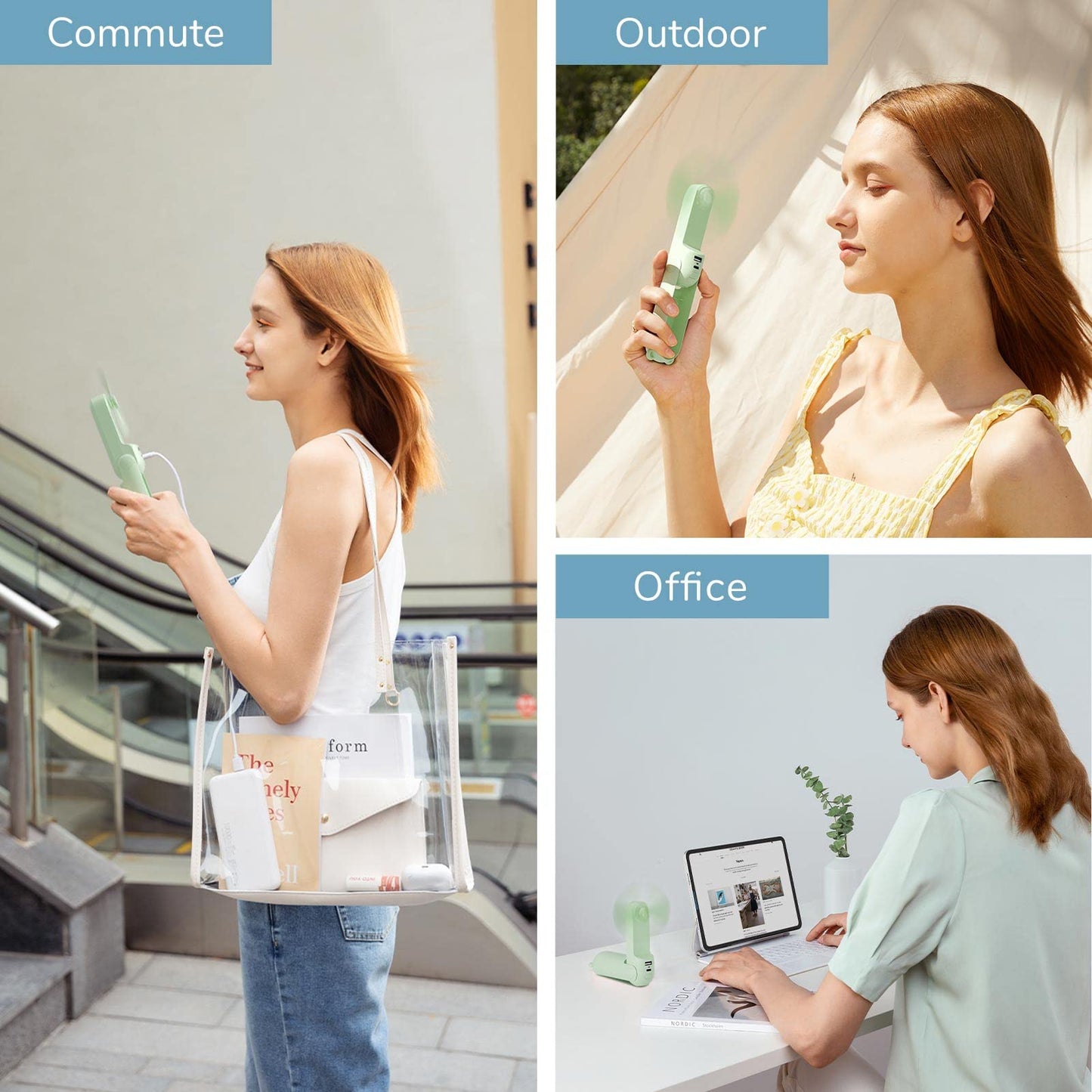 JISULIFE Mini Handventilator, 3-in-1 Handventilator, wiederaufladbarer USB [12–19 Betriebsstunden] mit Powerbank, Taschenlampe, tragbarer Ventilator für Reisen/Sommer, Geschenke für Frauen-Rosa