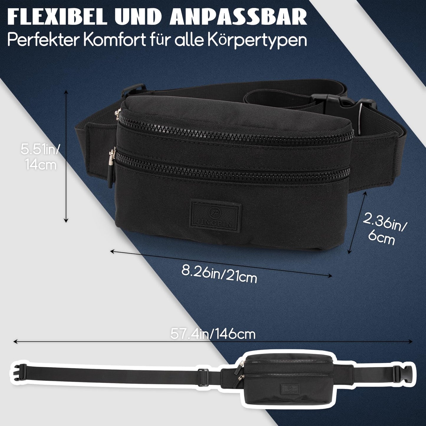 Bauchtasche Herren Und Damen, Fanny Pack, Gürteltasche Herren, wasserdichte Bauchtasche, für Reisen, Radfahren, Arbeit, Sport und Wandern (Schwarz)