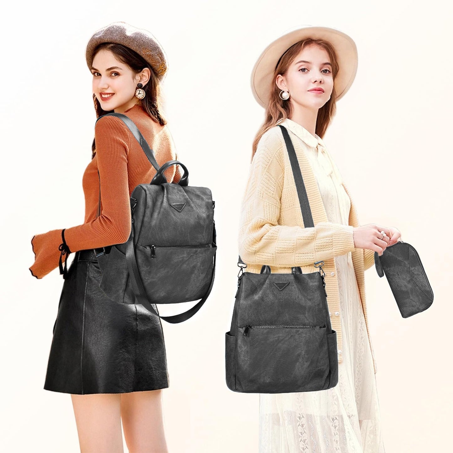 Small Vegan Leather Anti-Theft Backpack for Women