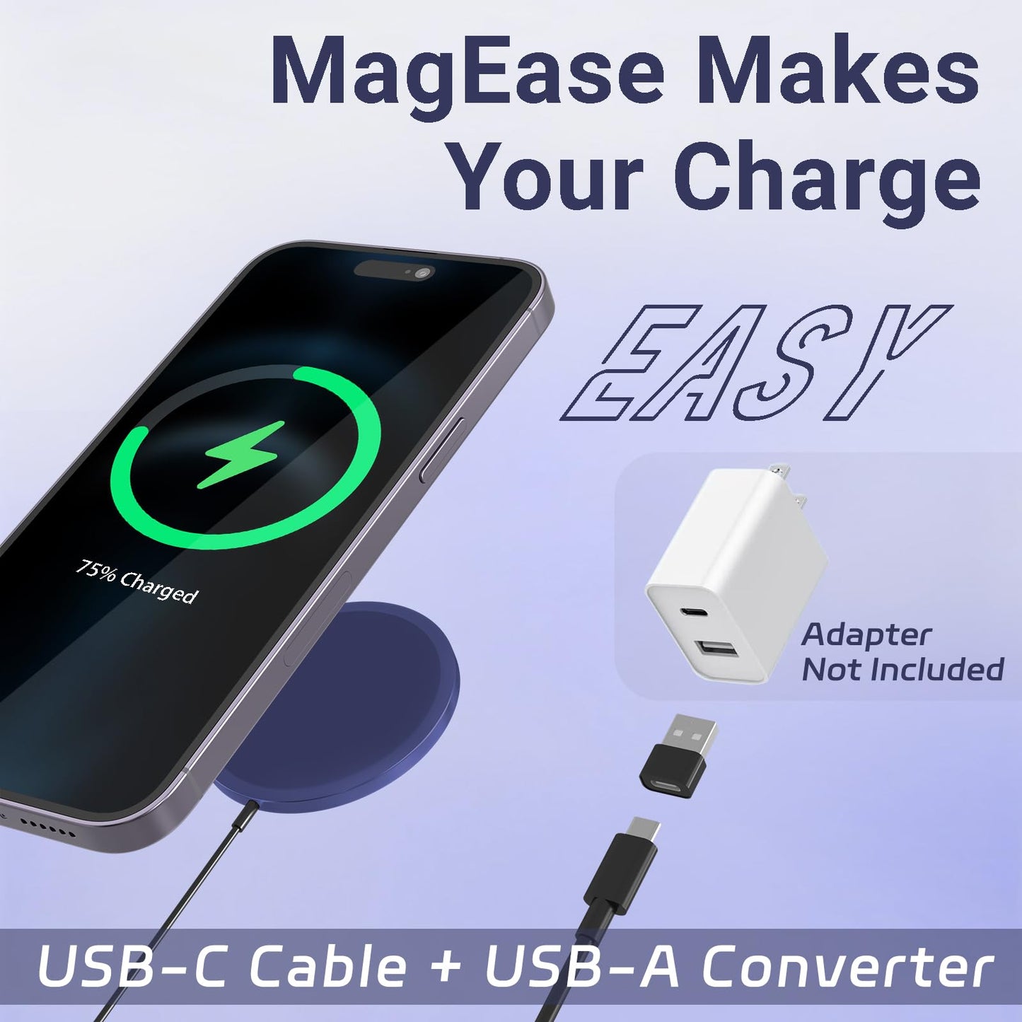 Magnetisches kabelloses Ladegerät, MagEase 15 W kabelloses Ladegerät mag~Safe, kompatibel mit iPhone 17/16/15/14/13/12-Serie und AirPods 3/2/Pro,2-Stück (Weiß)