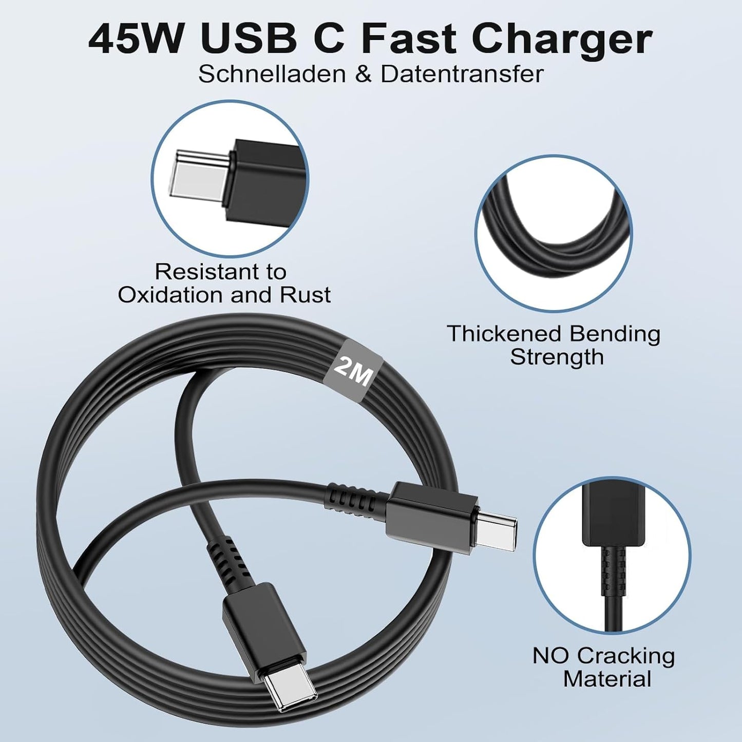 45 W USB C Charger Fast Charger and 2 m Fast Charging Cable for Samsung Galaxy S25 S24 S23 S22 S21 Ultra A56 A55 A54 A53 A16 A15 A13/S20, Fast Charger Power Supply USB C for iPhone Huawei Xiaomi 