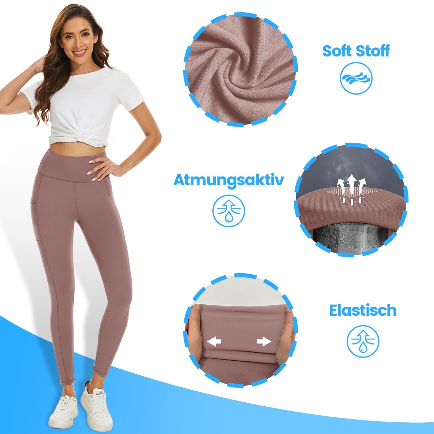 2-Pack Women’s High Waist Sport Leggings – With Pockets, Squat-Proof
