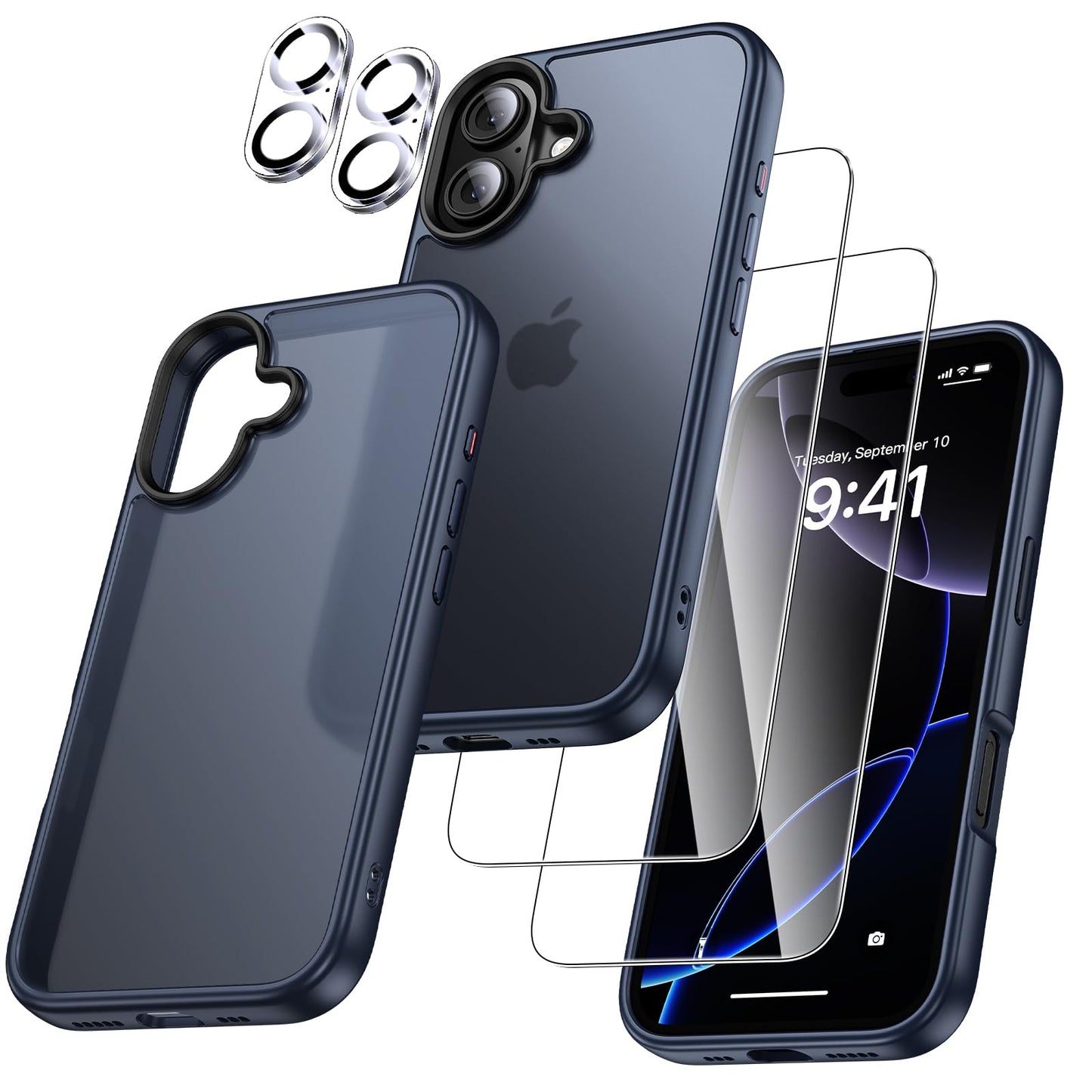 UniqueMe Case for iPhone 17 - Mobile Phone Case for iPhone 17 Case, 5-in-1 Set All-Round Protection Protective Cover, 1 Mobile Phone Case &amp; 2 Screen Protectors &amp; 2 Camera Protection - Transparent