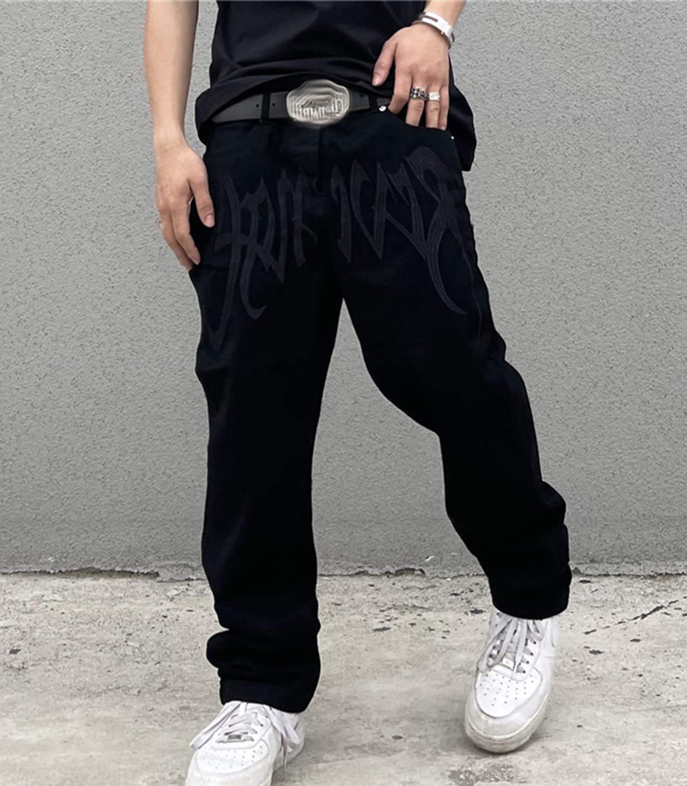Men’s Y2K Baggy Jeans – Embroidered High-Waisted Skate Denim Pants
