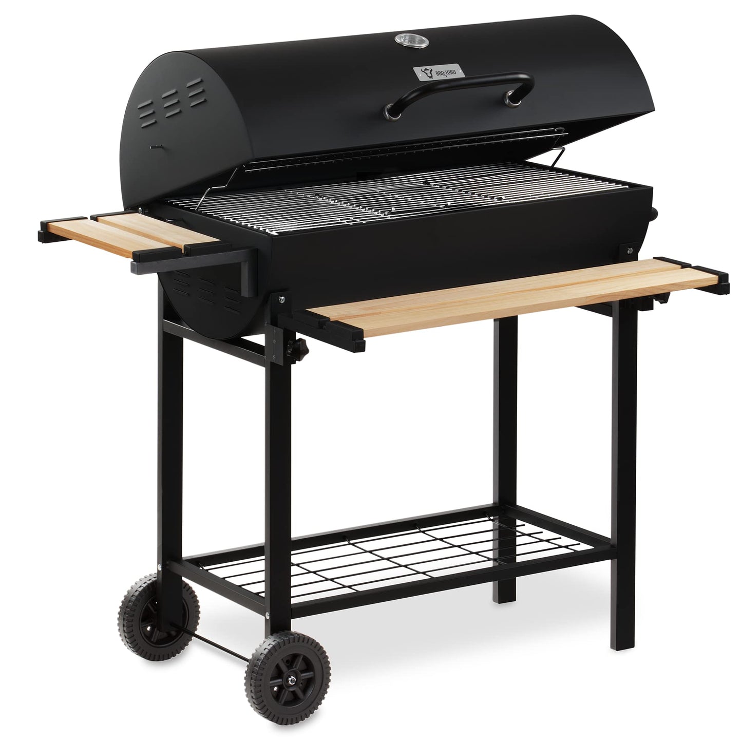 BBQ-TORO charcoal grill truck | Premium charcoal grill cart, smoker, barbecue grill with lid, warm holder rack, foldable storage and much more