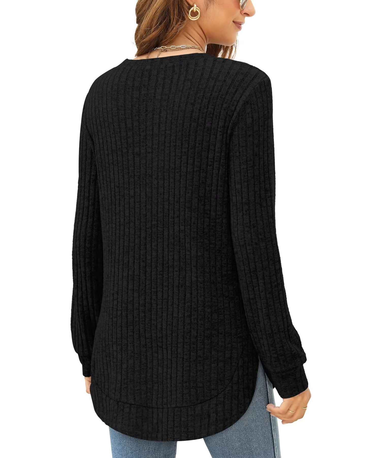 XIEERDUO Women's Pullover Sweater – Curved Hem Knit Sweatshirt