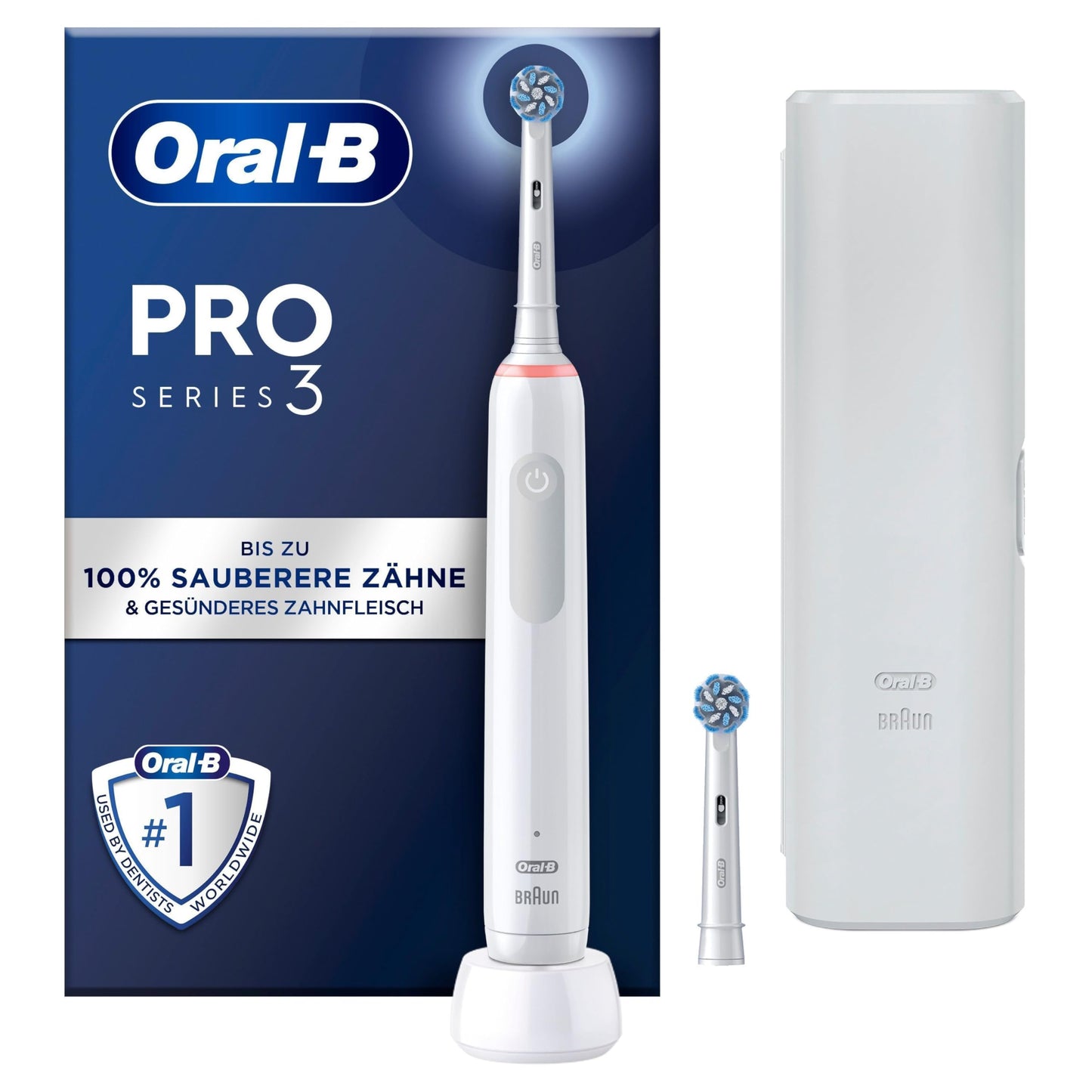 Oral-B PRO 3 3500 Elektrische Zahnbürste/Electric Toothbrush, 2 Aufsteckbürsten, mit 3 Putzmodi und visueller 360° Andruckkontrolle für Zahnpflege, Reiseetui, Geschenk Mann/Frau, schwarz