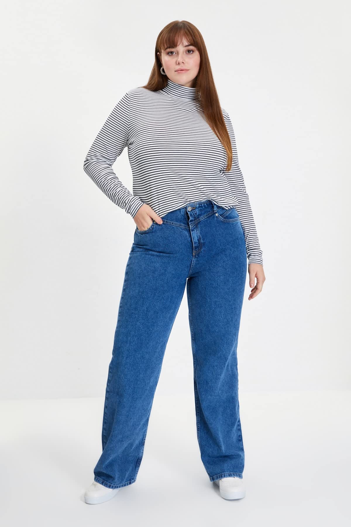 Trendyol Women’s 90s High Waist Wide Leg Jeans – 100% Cotton, Casual Fit