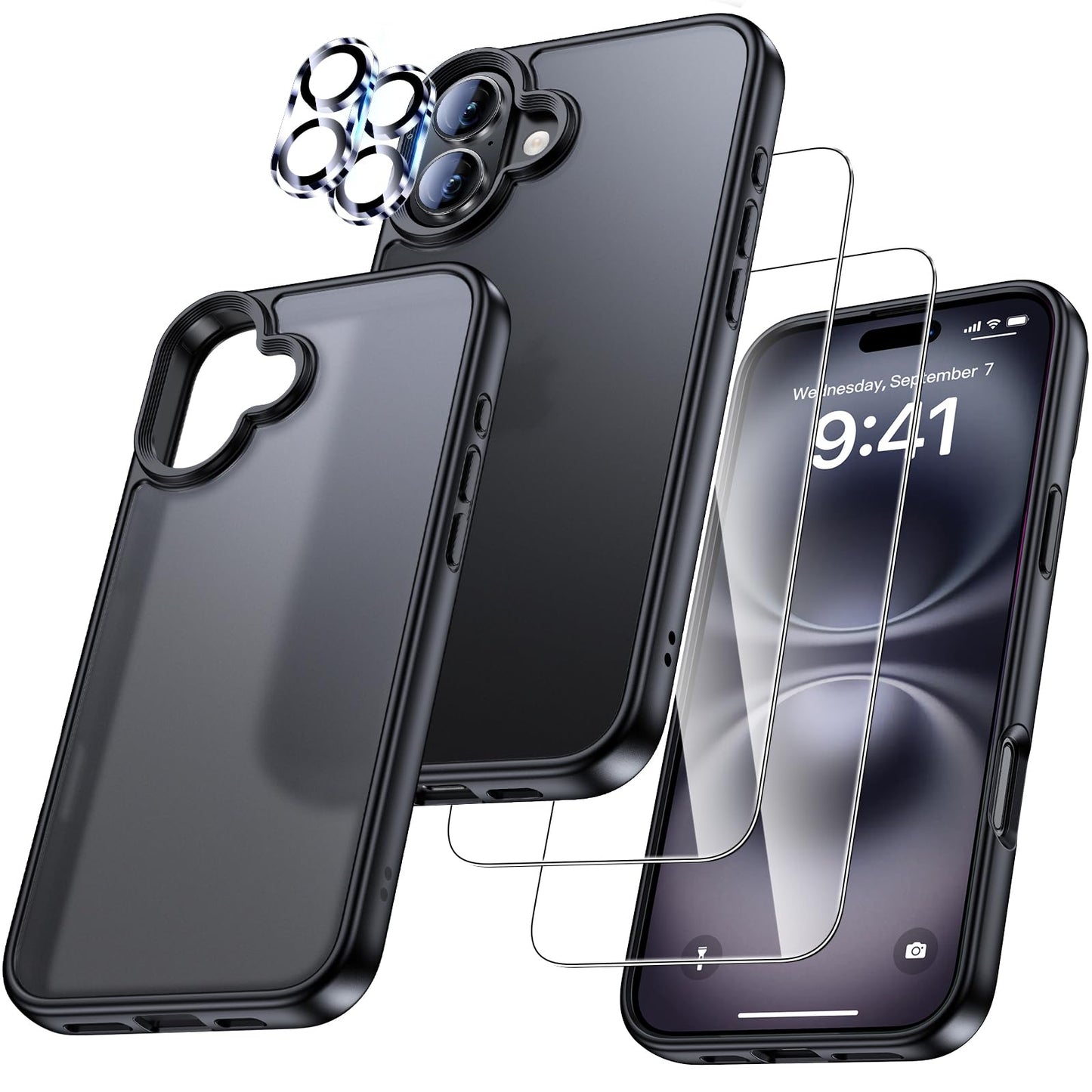 UniqueMe Case for iPhone 17 - Mobile Phone Case for iPhone 17 Case, 5-in-1 Set All-Round Protection Protective Cover, 1 Mobile Phone Case &amp; 2 Screen Protectors &amp; 2 Camera Protection - Transparent