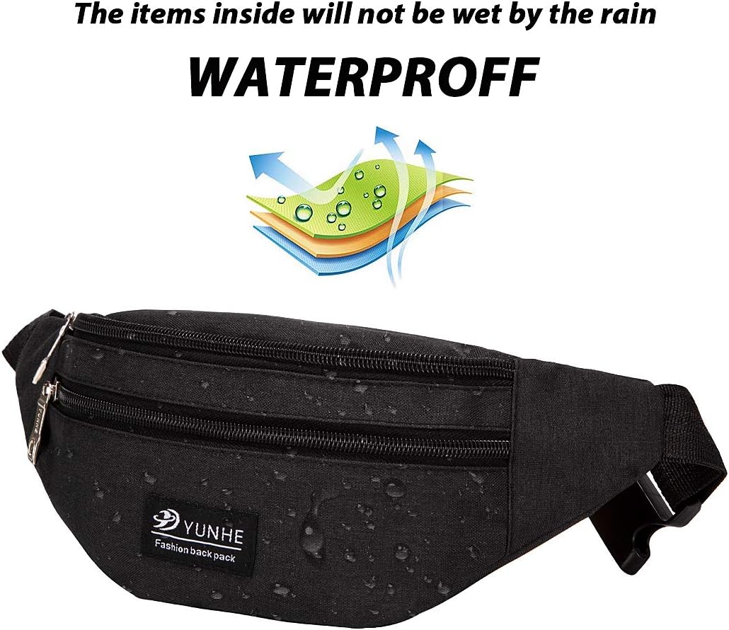 LEBEXY Waterproof Waist Bag – Sporty Black Fanny Pack for Men & Women
