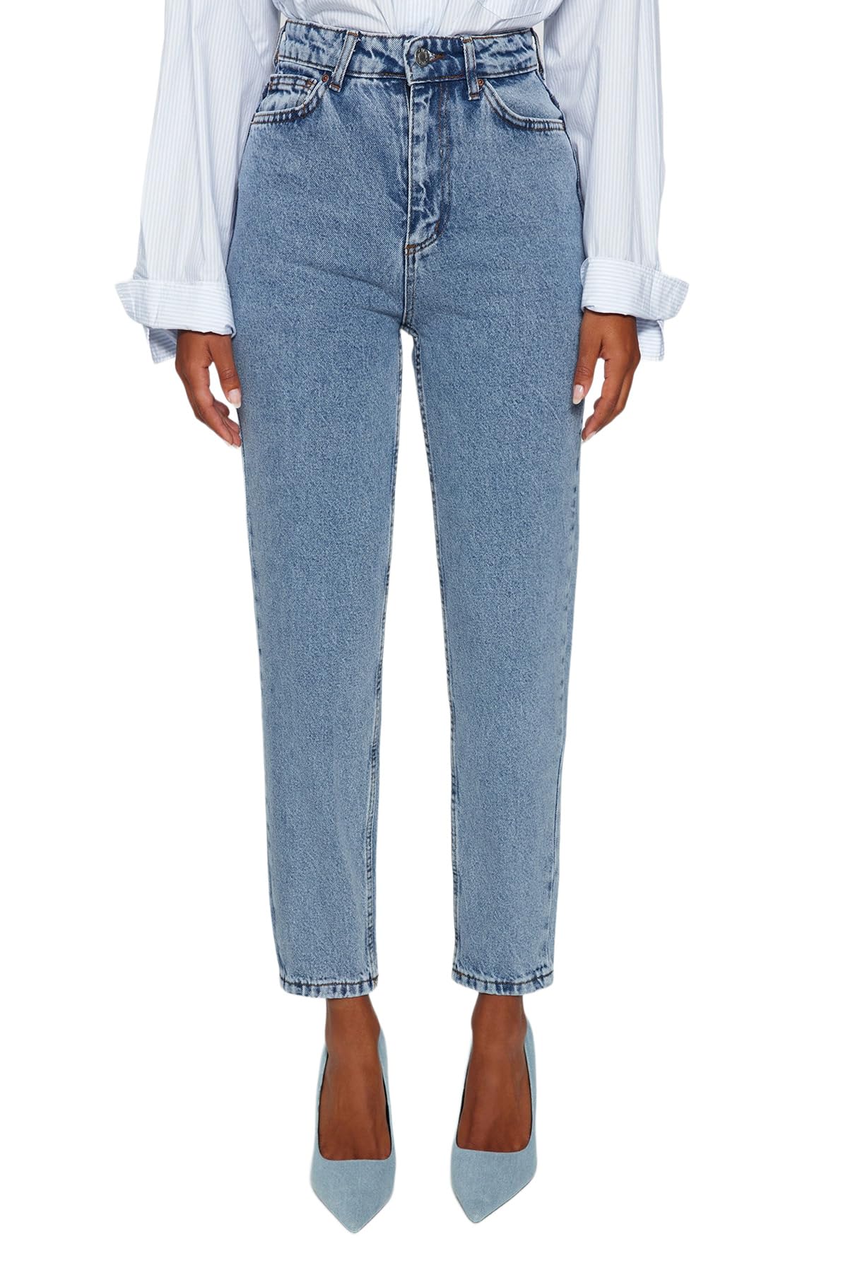 TRENDYOL Women's Straight Mom High Waist Jeans