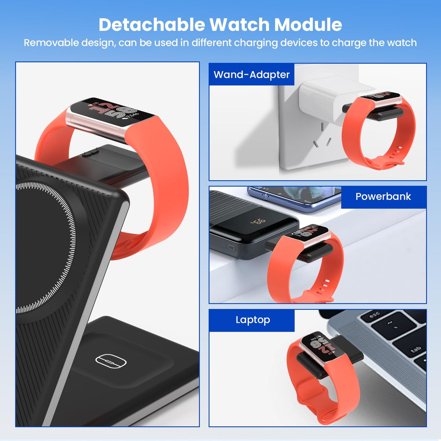 CIYOYO 3-in-1 Wireless Charging Station, Foldable MagSafe Charger for iPhone 16/15/14 Pro Max/Plus, Wireless Charger Stand for Apple Watch 10/9/8/7/6/5/Ultra, for AirPods 4/3/2/Pro, with Adapter 