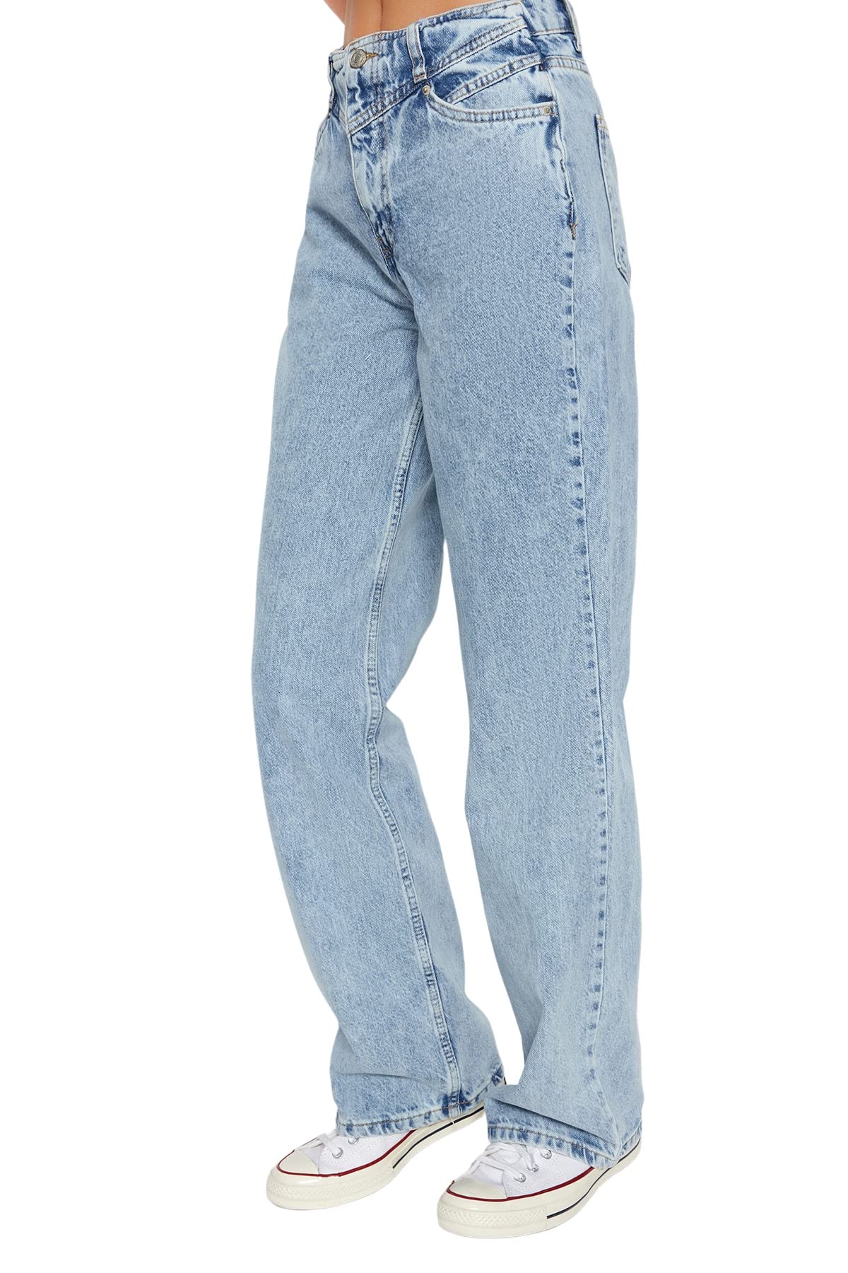 Trendyol Women’s 90s High Waist Wide Leg Jeans – 100% Cotton, Casual Fit