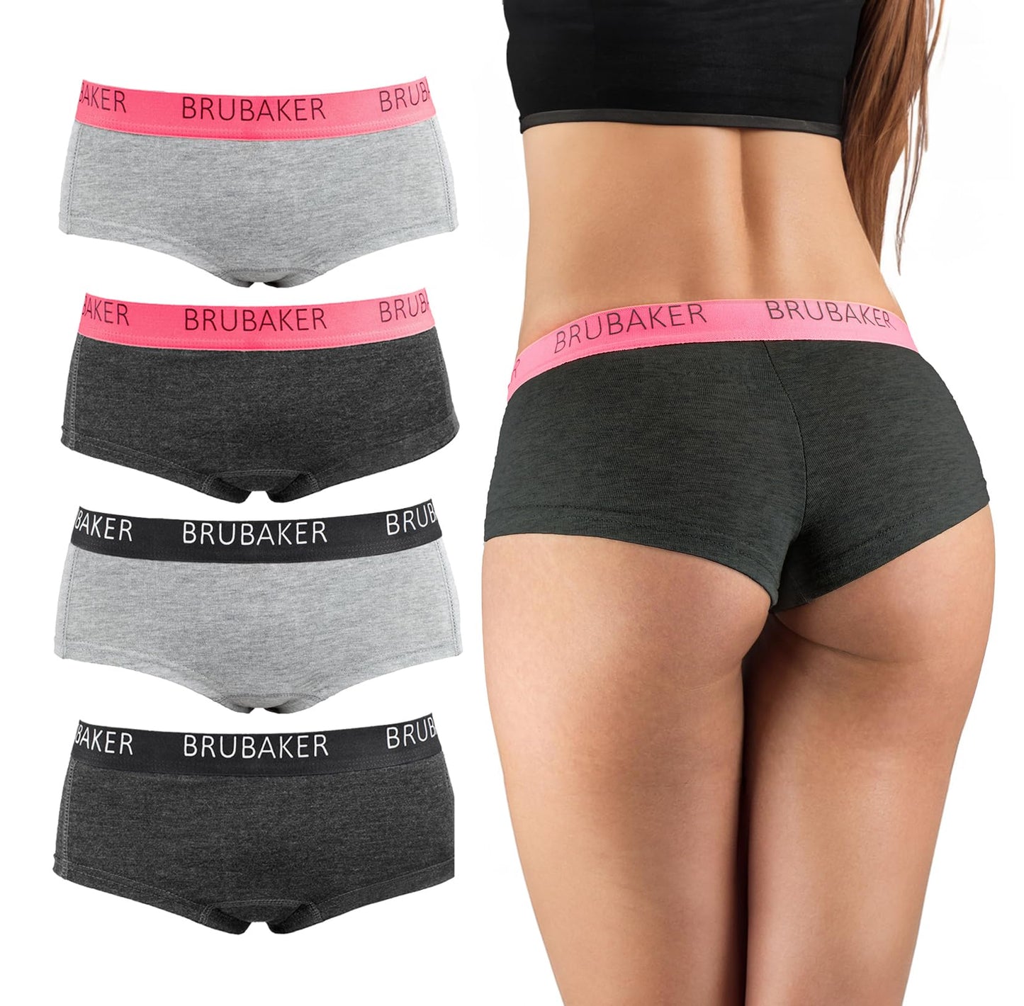 BRUBAKER Women's Panties Cotton Hipster Underwear - Pack of 4