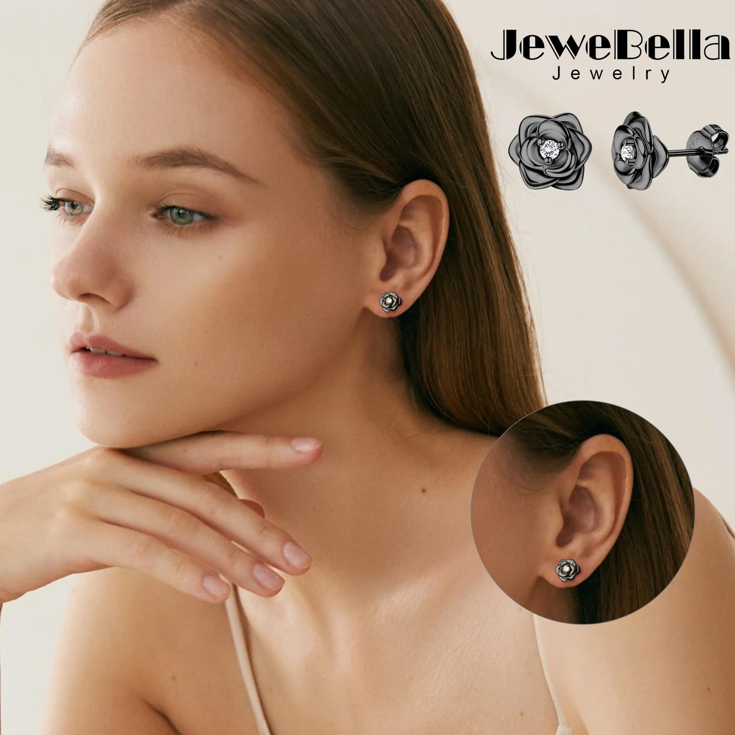 Small Rose Stud Earrings – 925 Sterling Silver with Zirconia
