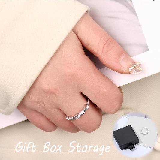 925 Sterling Silver Twisted Rope Zirconia Ring for Women