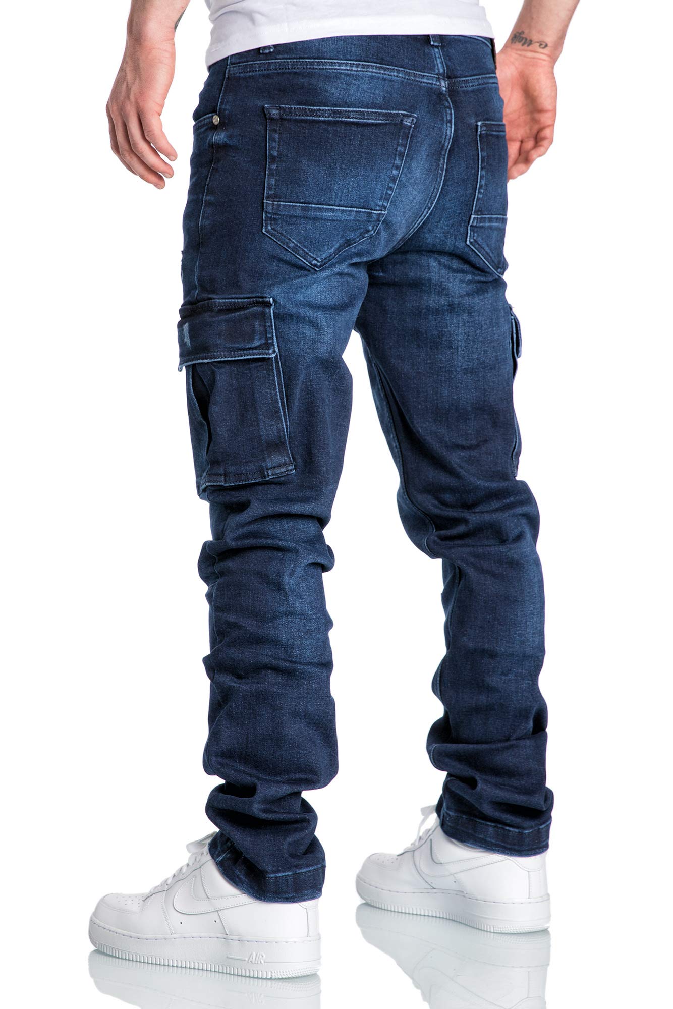 Amaci&Sons Men’s Cargo Jeans – Regular Slim Fit Destroyed Denim Pants