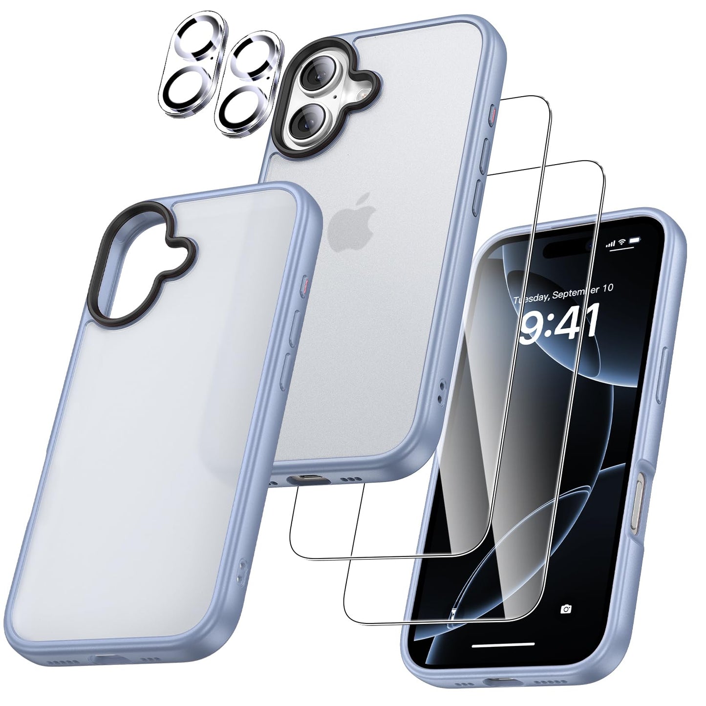 UniqueMe Case for iPhone 17 - Mobile Phone Case for iPhone 17 Case, 5-in-1 Set All-Round Protection Protective Cover, 1 Mobile Phone Case &amp; 2 Screen Protectors &amp; 2 Camera Protection - Transparent